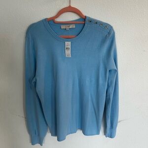 Loft Women’s Blue Long Sleeve with Buttons on Shoulder Sweater

NWT
Size XL